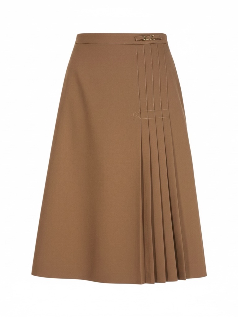 Vintage Enzo Peruzzi Pure Wool Pleated Midi Skirt Camel Tan Made in Italy Size 8